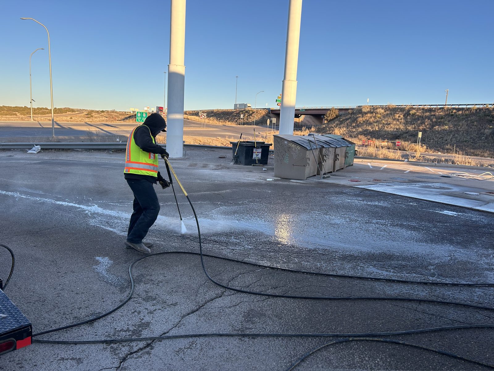 Pressure washing hardscape after product recovery